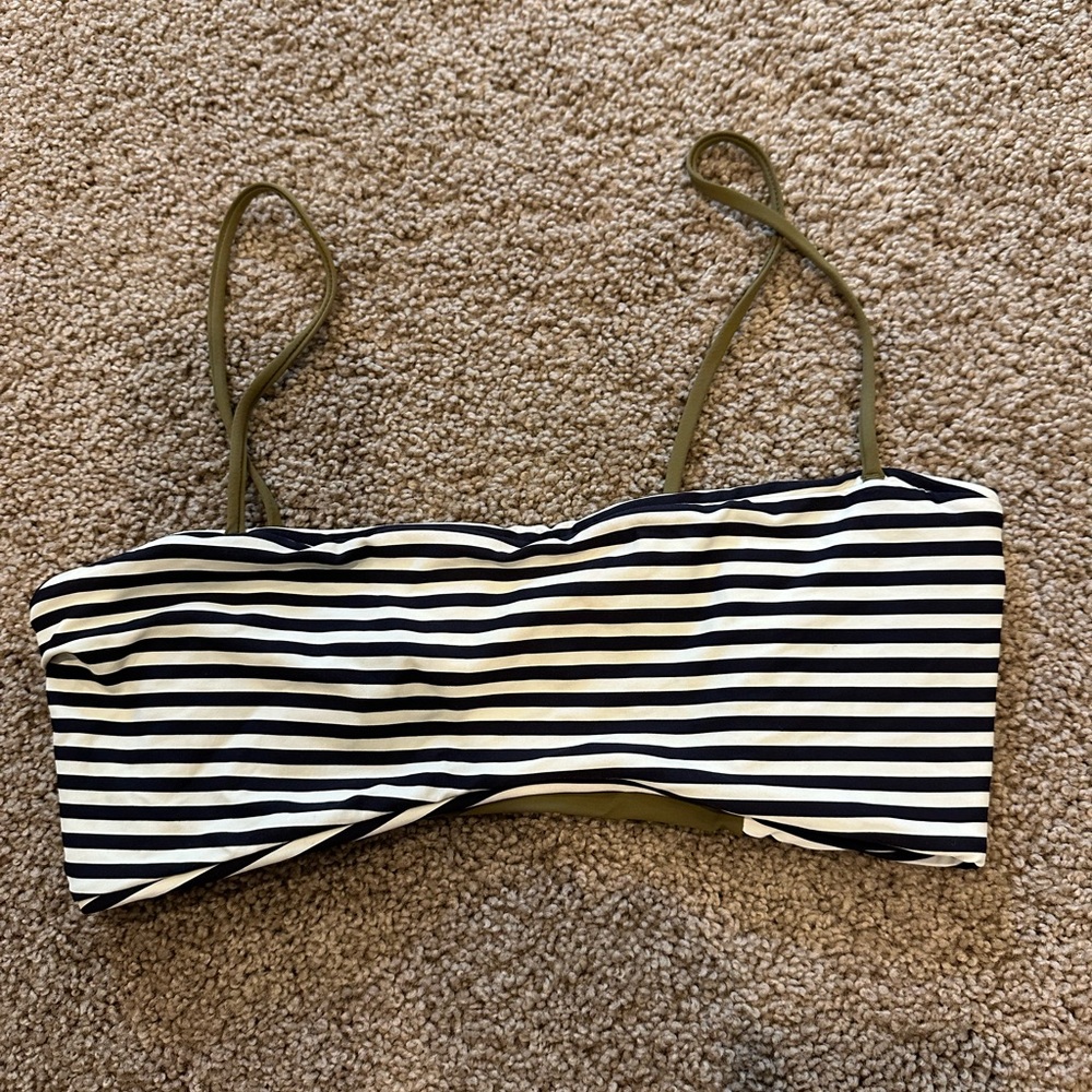 Boys + Arrows Olive and Navy Striped Bikini Top